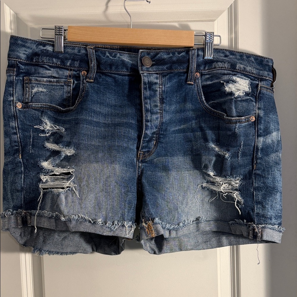 American Eagle Outfitters Blue Distressed Jean Shorts